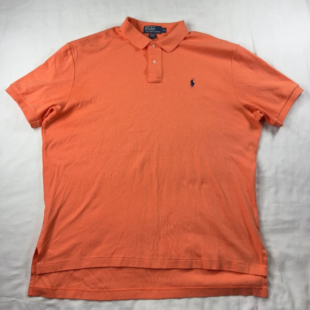 Polo Ralph Lauren Shirt Men XL Orange Golf Blue Pony Short‎ Sleeve Preppy